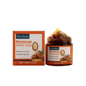OceAura 100g de pâte de savon douche marocain dans un pot brun avec boîte orange