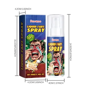 Maße für das 100 ml flüssige Furz-Spray und das Comic-Stil-Box-Set für Streiche