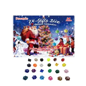 24-day Christmas advent calendar with assorted polyhedral dice in a festive gift box