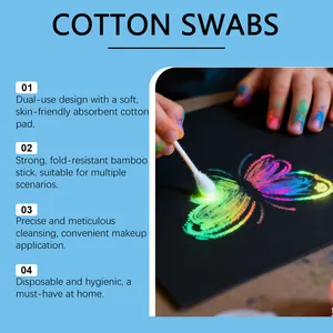 Detail of multi-functional double-headed bamboo cotton swabs used for creative drawing.