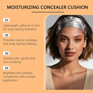 Λεπτομέρειες μάρκετινγκ για ενυδατικό cushion concealer με εφέ μακιγιάζ στο μοντέλο