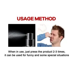 Instructional graphic for prank fart spray showing nozzle discharge and user reaction