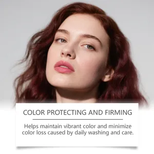 Detail of vibrant red hair showing color protection and moisturizing effects