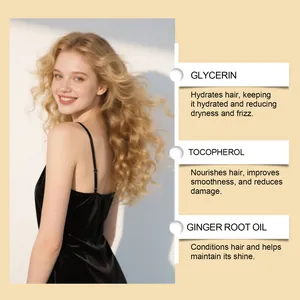 Detail view showing hair moisturizing spray ingredients for healthy, smooth, shiny hair