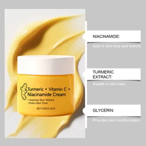 Detailweergave van niacinamide gezichtscrème met actieve kurkuma en glycerine extracten.