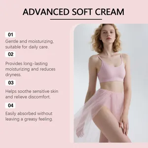 Detalle de crema corporal suave que muestra a una mujer con piel tersa