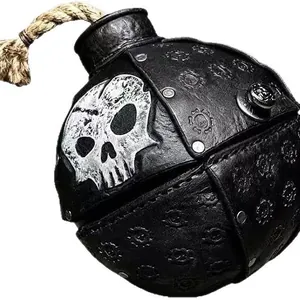 Close-up detail of the pirate bomb bag texture featuring a skull emblem and rope fuse