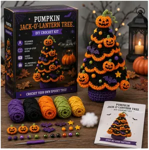 Contenu complet du kit de crochet DIY Halloween avec fil et arbre citrouille fini