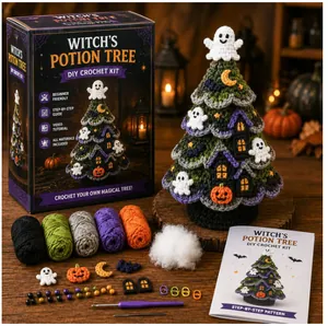 Kit complet de crochet DIY pour un arbre de potion de sorcière d'Halloween avec laine.