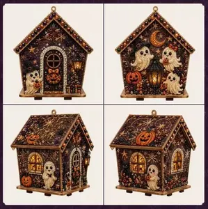 Viste dettagliate di tutti i lati della decorazione della casa di Halloween in perle 3D