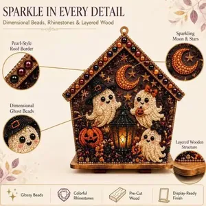 Dettaglio kit artistico perle 3D Halloween fai-da-te con legno e perline fantasma