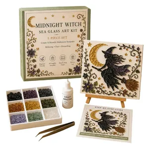 Σετ τέχνης από γυαλί θαλάσσης Halloween Midnight Witch με κόλλα και καβαλέτο