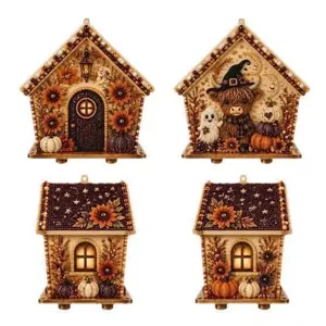 Kit d'arte con perle 3D con quattro stili di case in legno diamante DIY Halloween