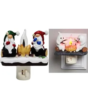 Ghost Campfire Flickering Night Light Resin Halloween Christmas Gnome Decoration US Plug LED Festive Fireplace Lamp Gift