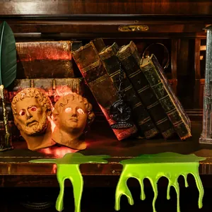 Decoración gótica verde neón de gota de sangre para borde de estante de Halloween.