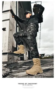 Men's khaki tactical combat boots for outdoor hiking and military activities in sand