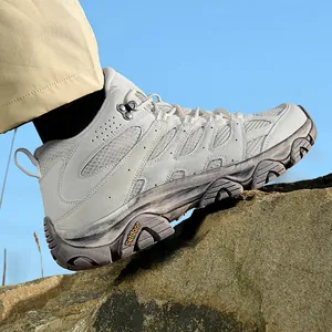 Breathable men's hiking shoes for outdoor trekking on rocky terrain
