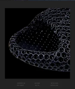 Gros plan de la structure en nid d'abeille imprimée en 3D sur des pantoufles noires