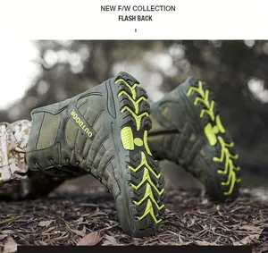 High-top outdoor tactical combat boots with rugged non-slip yellow soles for men