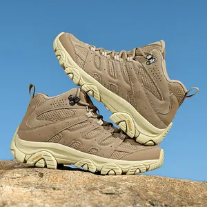 Breathable khaki hiking shoes for outdoor trekking and rugged mountain trails