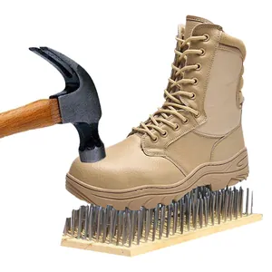 Botas de Seguridad Tácticas para Hombre Punta de Acero Anti-Aplastamiento Resistente a Pinchazos Zapatos de Trabajo Militares de Cuero
