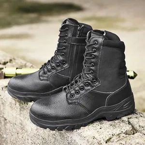 Botas tácticas negras de hombre con puntera de acero y cremallera para trabajo