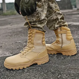 Botas tácticas de combate para hombre con punta de acero y cremallera lateral