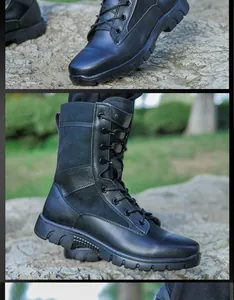 Botas tácticas de combate negras duraderas con paneles de malla para actividades al aire libre