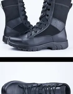 Vista detallada de botas de combate tácticas negras duraderas con cremallera