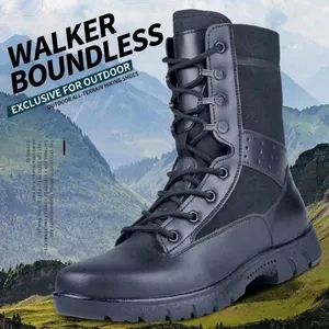 Botas tácticas de combate negras ligeras para senderismo y entrenamiento.