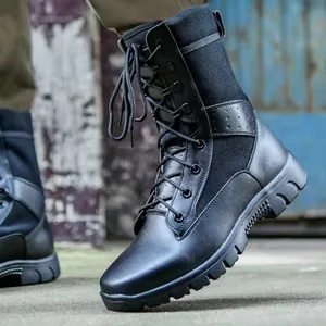 Botas tácticas de combate negras ligeras con malla transpirable y cremallera lateral