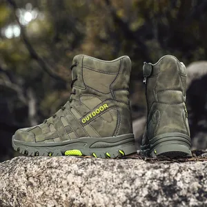 Professional men's high-top outdoor tactical combat boots with durable non-slip soles