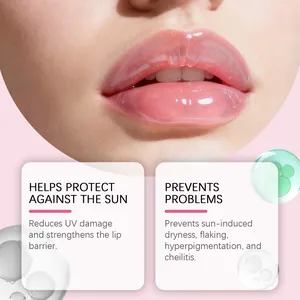 Primo piano del gel labbra idratante che mostra protezione solare e benefici idratanti