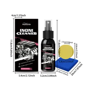 Detailansicht der Abmessungen des Motorreiniger-Kits für Box, Flasche, Schwamm und Tuch.