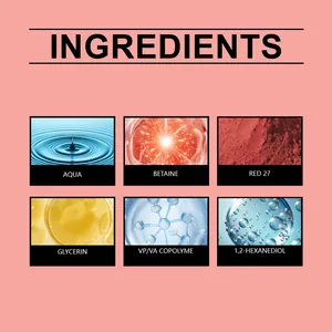 Graphique détaillé présentant les ingrédients clés du fard à joues liquide et Aqua