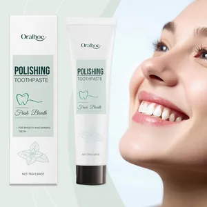 Détail du tube et de la boîte de dentifrice polissant Oralhoe à l'extrait de menthe