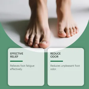 Detailed view of foot care patch benefits showing effective relief and odor reduction