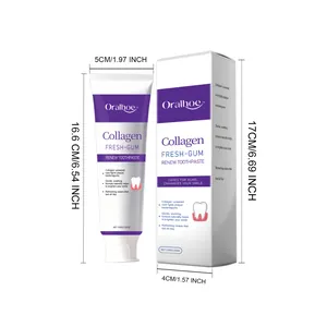 Dimensions du dentifrice au collagène Oralhoe avec tube de 16,6 cm et boîte de 17 cm