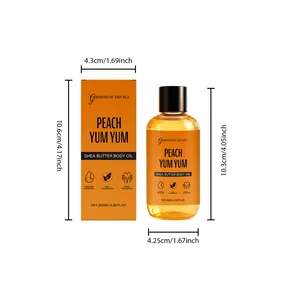 Dimensions du flacon d'huile corporelle au karité pêche 100ml et de sa boîte