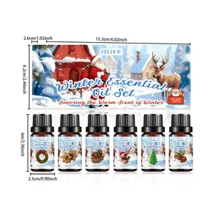 Vue détaillée du coffret d'huiles essentielles d'hiver EELHOE avec dimensions et senteurs