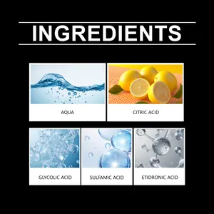 Detailed view of rust remover ingredients including Citric and Glycolic Acid