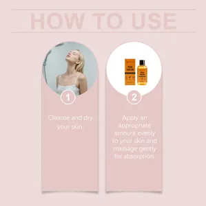 Guide d'utilisation de l'huile corporelle pêche et karité avec étapes d'application.