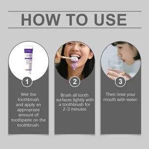 Guide d'utilisation de la pâte dentifrice violette au collagène Oralhoe étape par étape