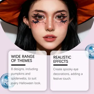Detail of Halloween eye corner tattoo stickers featuring realistic bat and spiderweb designs