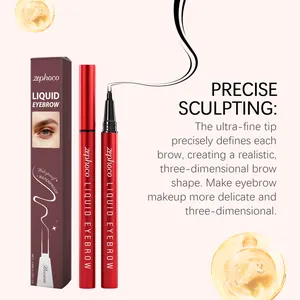 Gros plan du stylo à sourcils liquide brun Zephoco avec pointe ultra-fine précise