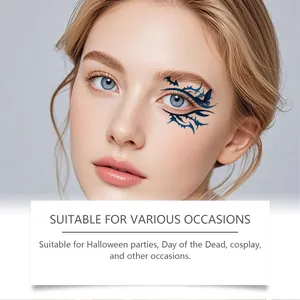 Detailed view of Halloween temporary eye tattoo sticker on model for parties and cosplay