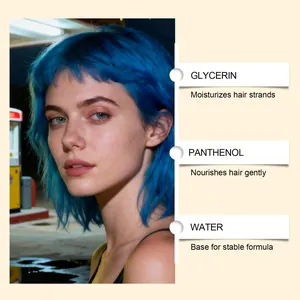Detailansicht blaues Haarspray mit feuchtigkeitsspendendem Glycerin und Panthenol