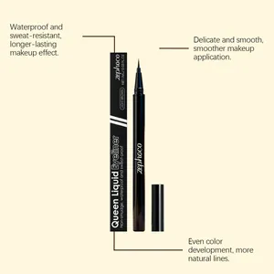 Détail de l'eyeliner liquide marron Zephoco avec pointe fine et son emballage noir