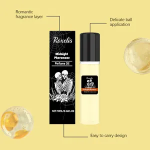 Vista dettagliata dell'olio profumato Roxelis Midnight Pheromone con applicatore a sfera