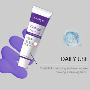 Vue détaillée du dentifrice au collagène Oralhoe pour une haleine fraîche et le nettoyage.